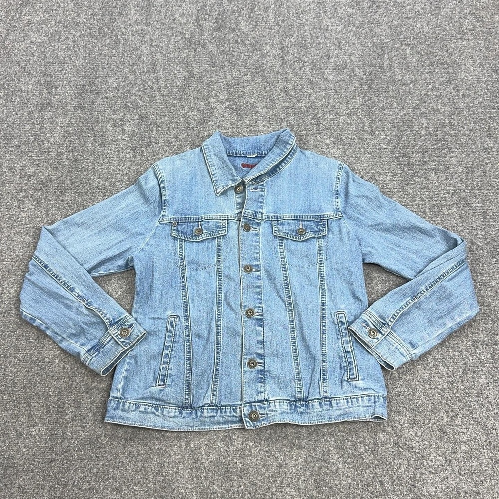 Wrangler Denim Jacket Womens Large Blue Light Wash Button Front Pockets Western